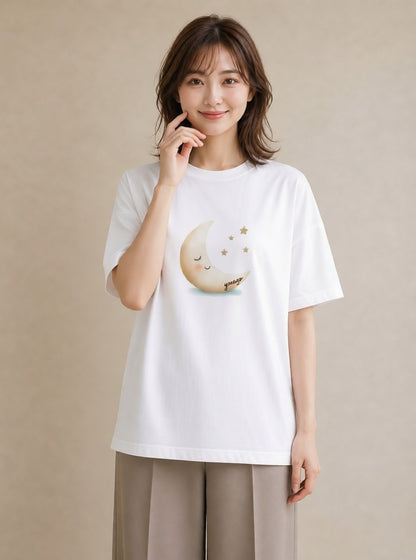 グラフィックTシャツ レディース 月 星空 宇宙 イラスト ヴィンテージ風 部屋着 女性向けギフト 白T YMAZO