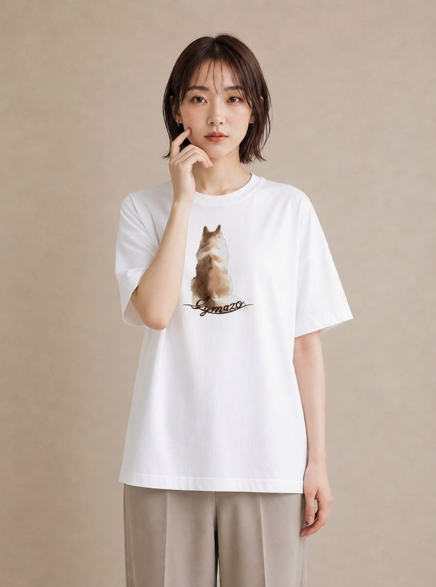 Tシャツ レディース 白猫 猫 ねこ イラスト きれいめ デート 帰省 白T YMAZO