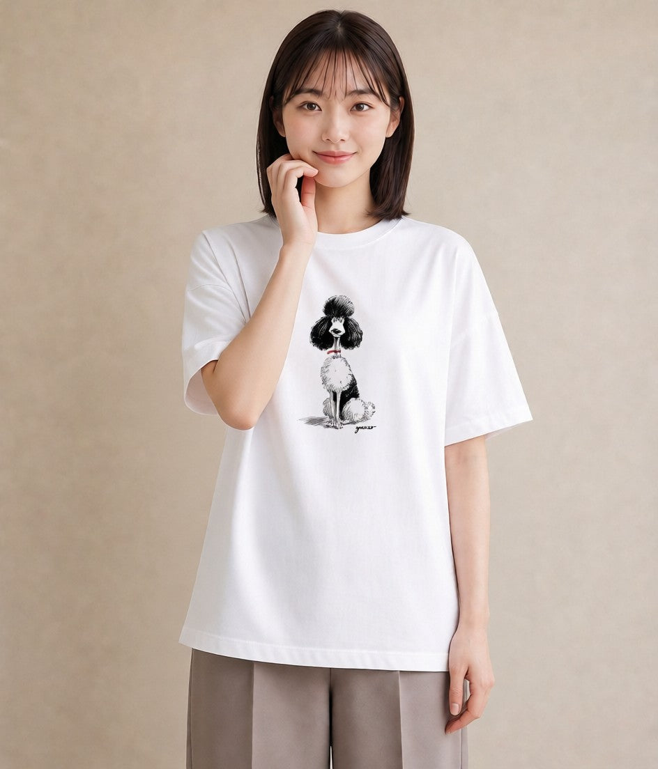 デザインTシャツ レディース トイプードル プードル 犬 いぬ イラスト 綿100 デート 白T YMAZO