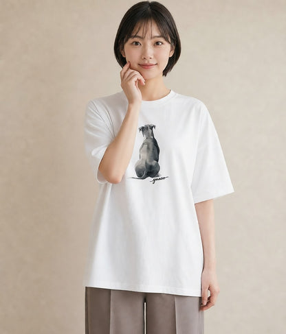 デザインTシャツ レディース 犬 いぬ イラスト 線画 帰省 ラフ 白T YMAZO