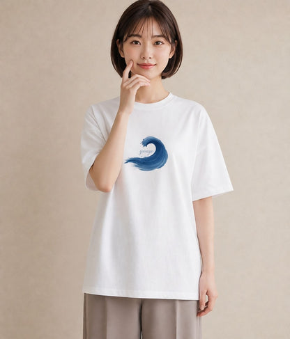 半袖Tシャツ レディース 海 星空 宇宙 イラスト 北欧風 通勤 在宅 白T YMAZO