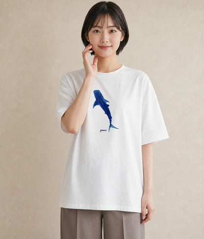 半袖Tシャツ レディース サメ 海の生き物 海 イラスト 20代 カジュアルコーデ 白T YMAZO