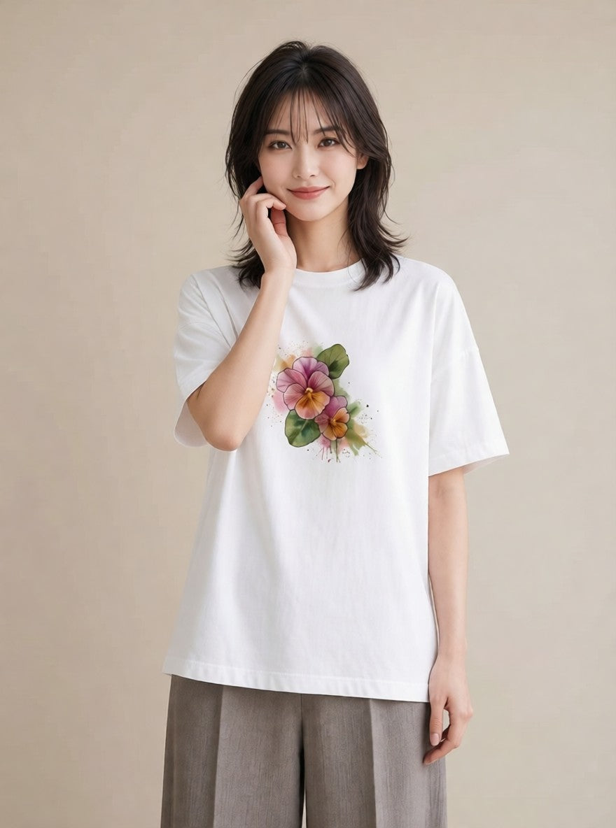 グラフィックTシャツ レディース あさがお 朝顔 花 花柄 イラスト シック 通勤 在宅 白T YMAZO