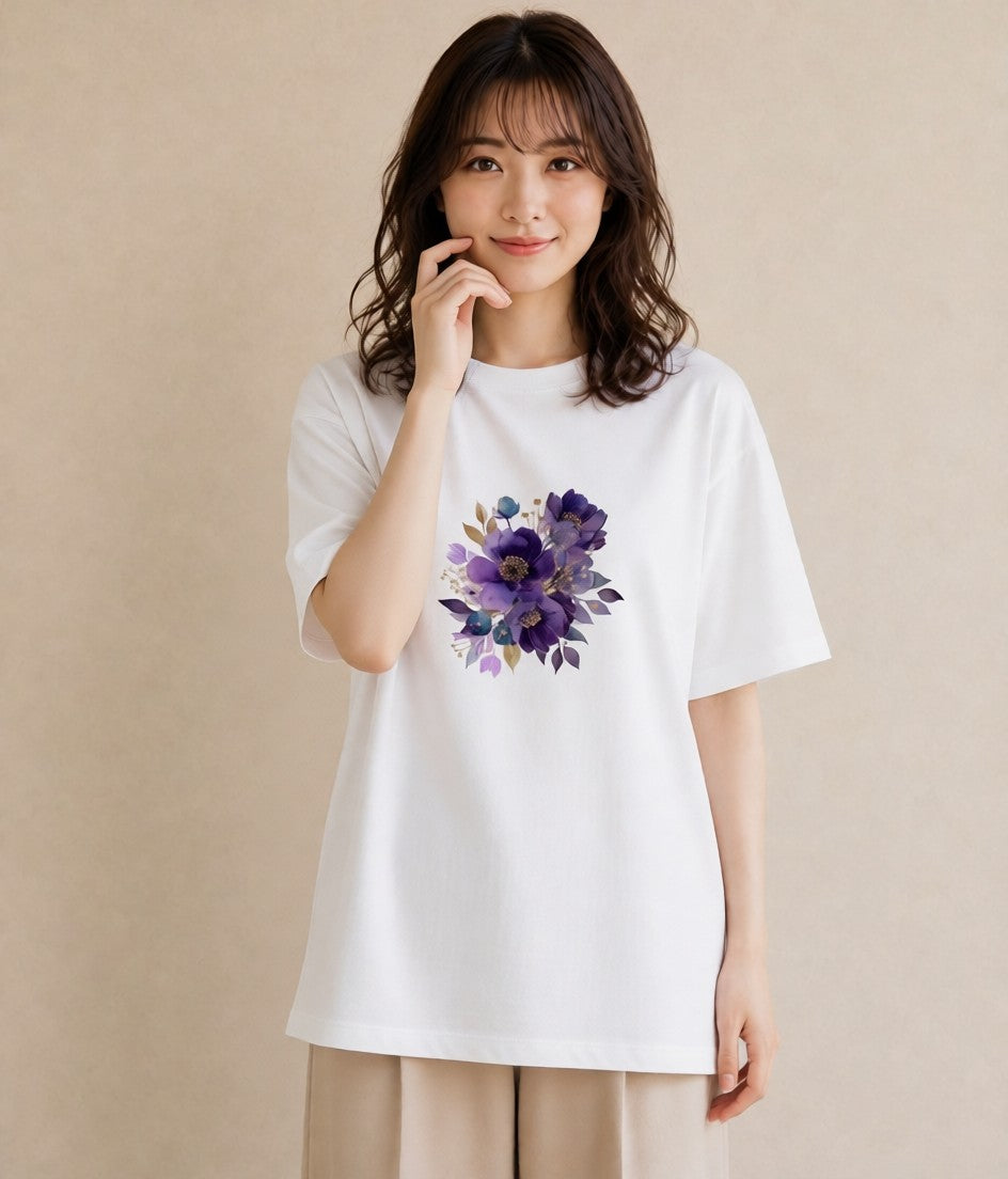 半袖Tシャツ レディース パンジー 花 花柄 イラスト 個性的 旅行 母娘コーデ 白T YMAZO