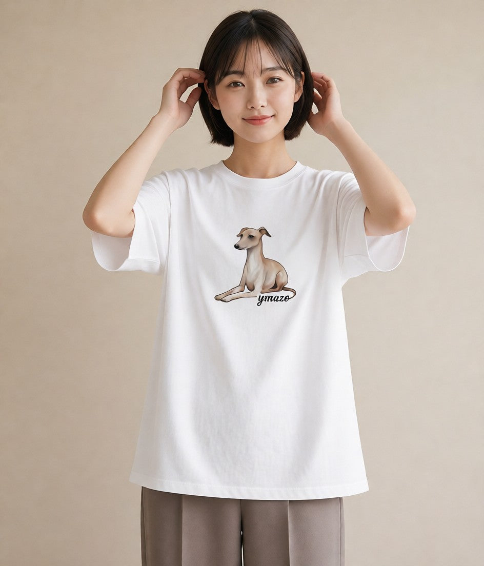 プリントTシャツ レディース イタリアングレーハウンド 犬 いぬ イラスト レトロ 普段着 週末コーデ 白T YMAZO