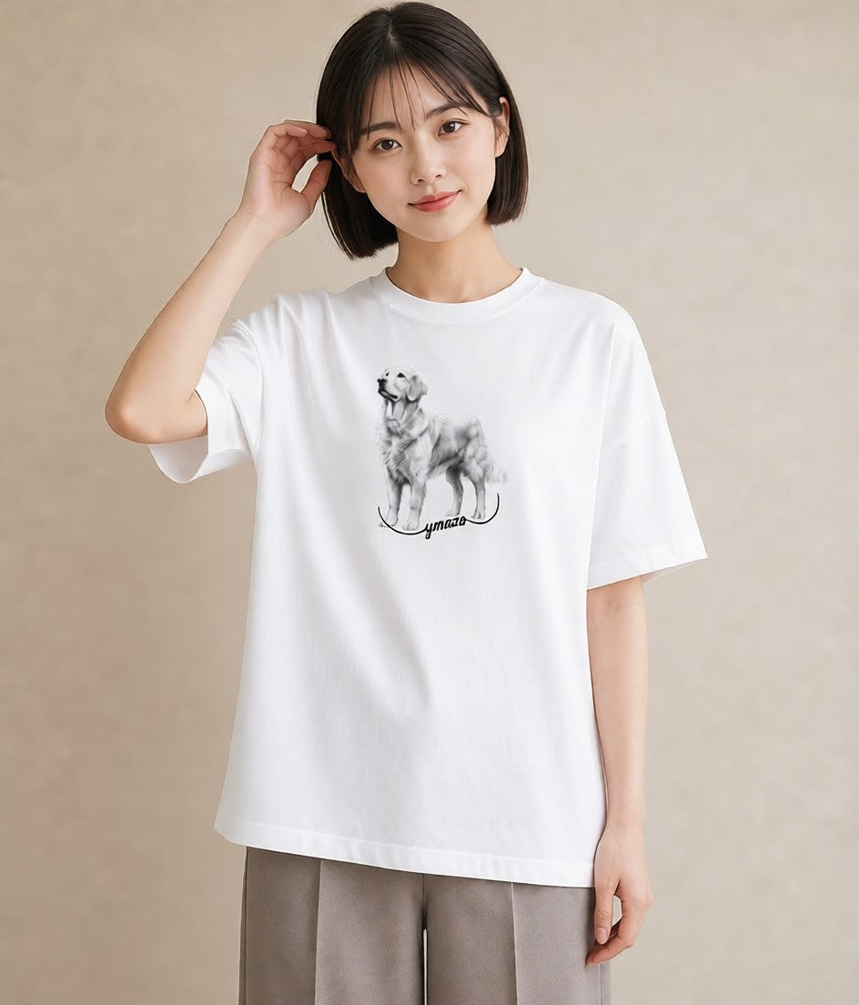 Tシャツ レディース ゴールデンレトリバー ゴールデン 犬 いぬ イラスト きれいめ 母の日 ビーチ 白T YMAZO