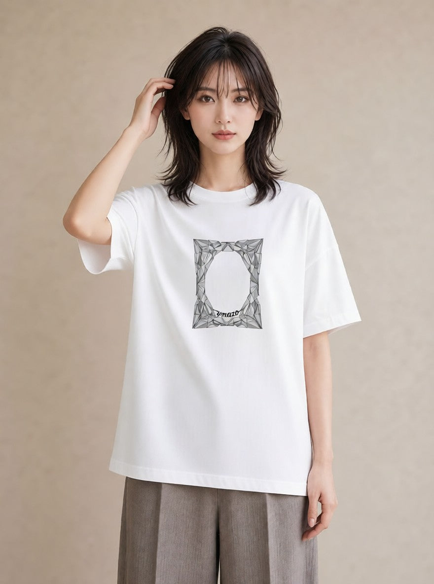 デザインTシャツ レディース 幾何学 ミニマル ジオメトリック イラスト シック 通学 誕生日プレゼント 白T YMAZO