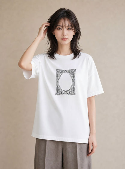 デザインTシャツ レディース 幾何学 ミニマル ジオメトリック イラスト シック 通学 誕生日プレゼント 白T YMAZO