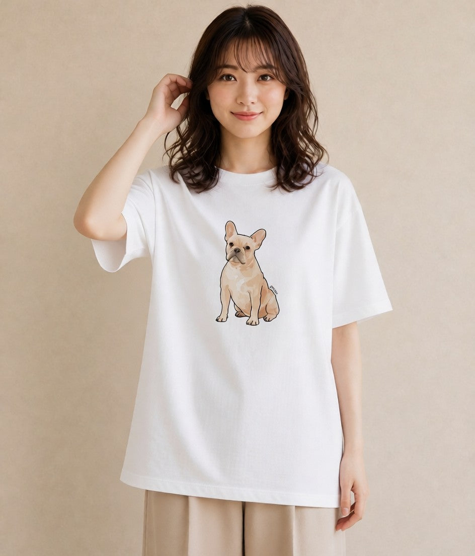 グラフィックTシャツ レディース フレンチブルドッグ フレブル 犬 いぬ イラスト 抜け感 ホワイトデー 春服 白T YMAZO