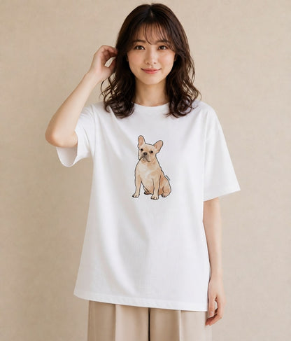 グラフィックTシャツ レディース フレンチブルドッグ フレブル 犬 いぬ イラスト 抜け感 ホワイトデー 春服 白T YMAZO
