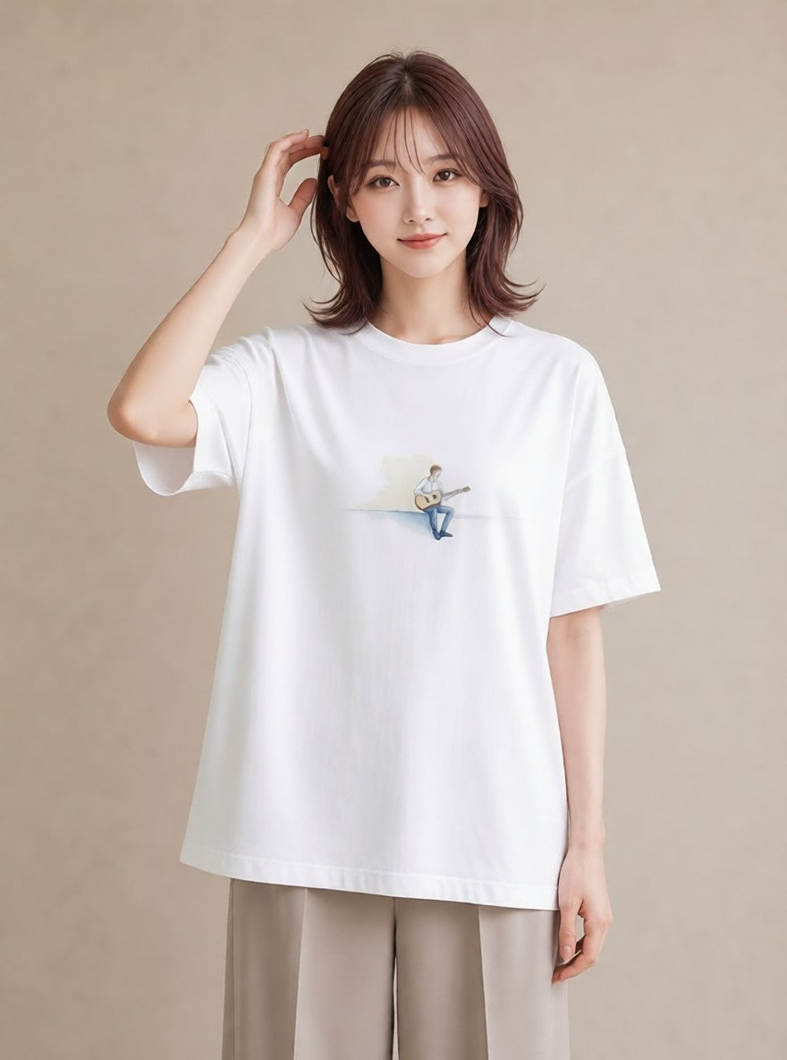 Tシャツ レディース 雨上がりのベンチ ベンチ ナチュラル アンティーク イラスト ポップ お出かけ 普段着 白T YMAZO