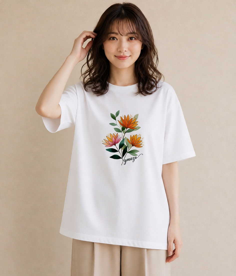 グラフィックTシャツ レディース ミモザ 花 花柄 イラスト シンプル ルームウェア ギフト 白T