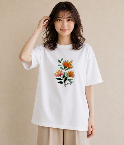 グラフィックTシャツ レディース ミモザ 花 花柄 イラスト シンプル ルームウェア ギフト 白T