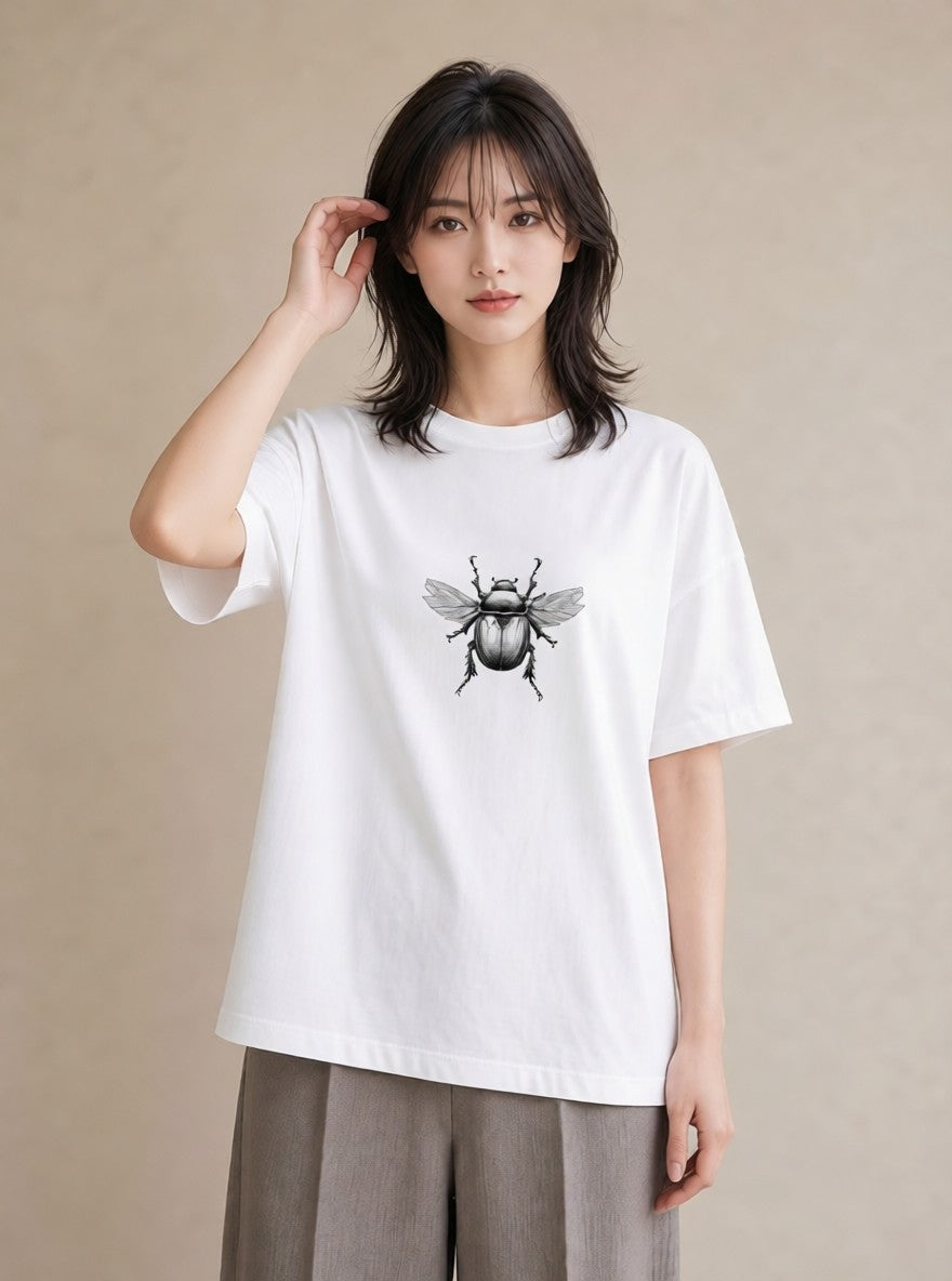 デザインTシャツ レディース クワガタ 昆虫 虫 イラスト ガーリー 通学 誕生日プレゼント 白T YMAZO