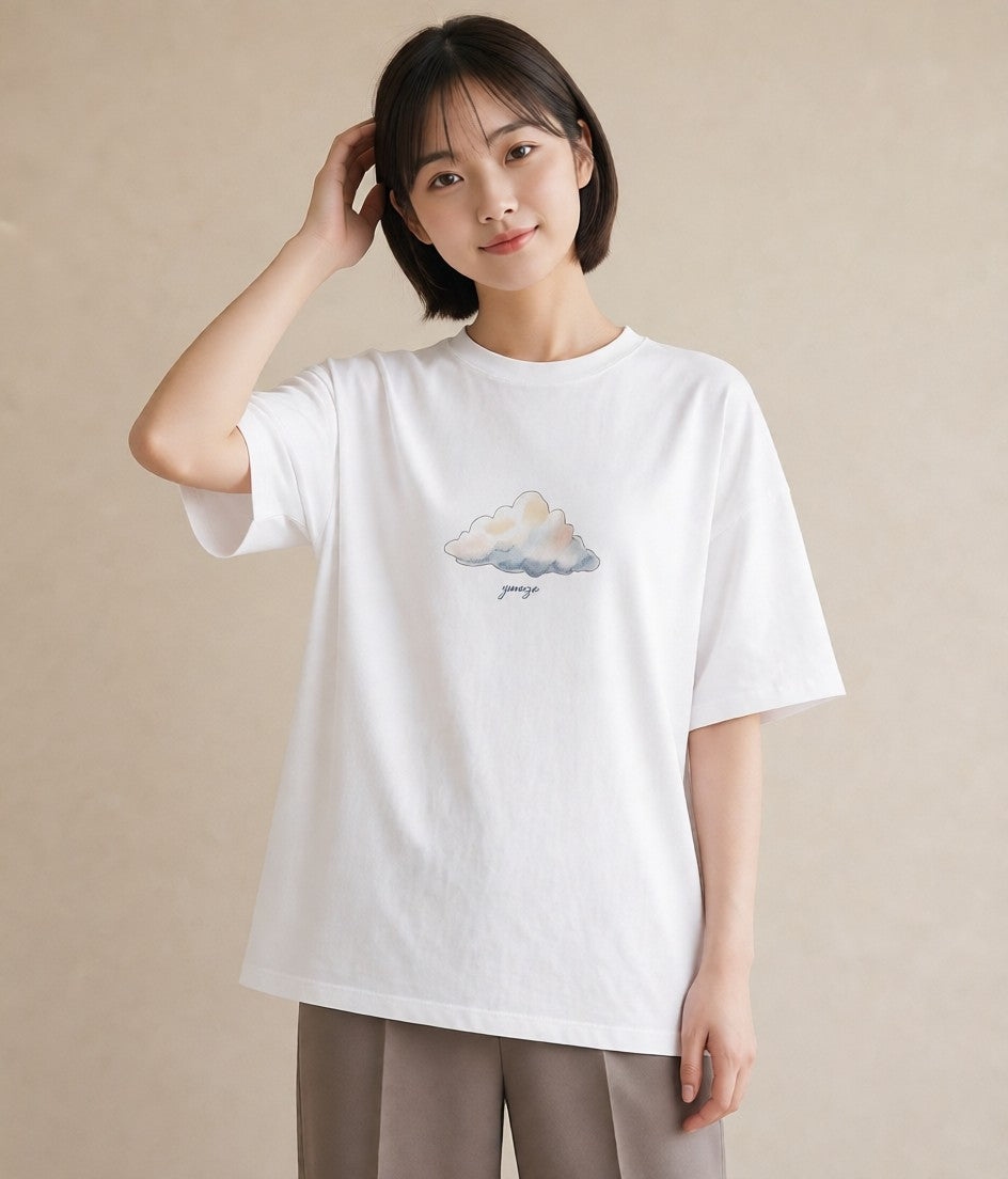 グラフィックTシャツ レディース 窓辺の雨 雨の日 窓 ナチュラル アンティーク イラスト 水彩風 デート 帰省 白T YMAZO