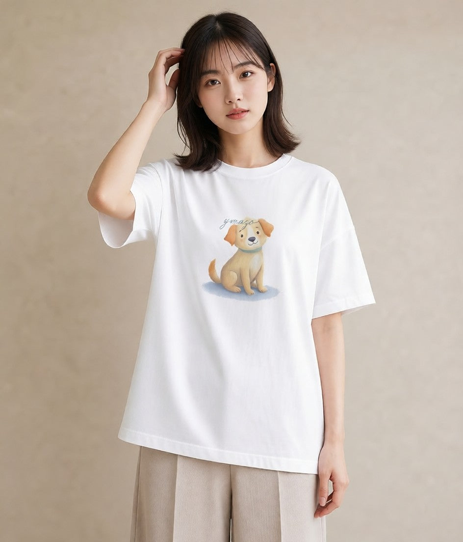 デザインTシャツ レディース 犬 いぬ イラスト ミニマル デート 帰省 白T YMAZO