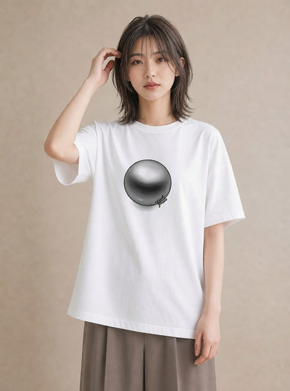 Tシャツ レディース パールピアス アクセサリー ナチュラル アンティーク イラスト 手描き風 女子会 お揃い 白T YMAZO