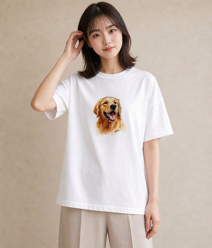 Tシャツ レディース ゴールデンレトリバー ゴールデン 犬 いぬ イラスト ユニーク 姉妹 送別ギフト 白T YMAZO