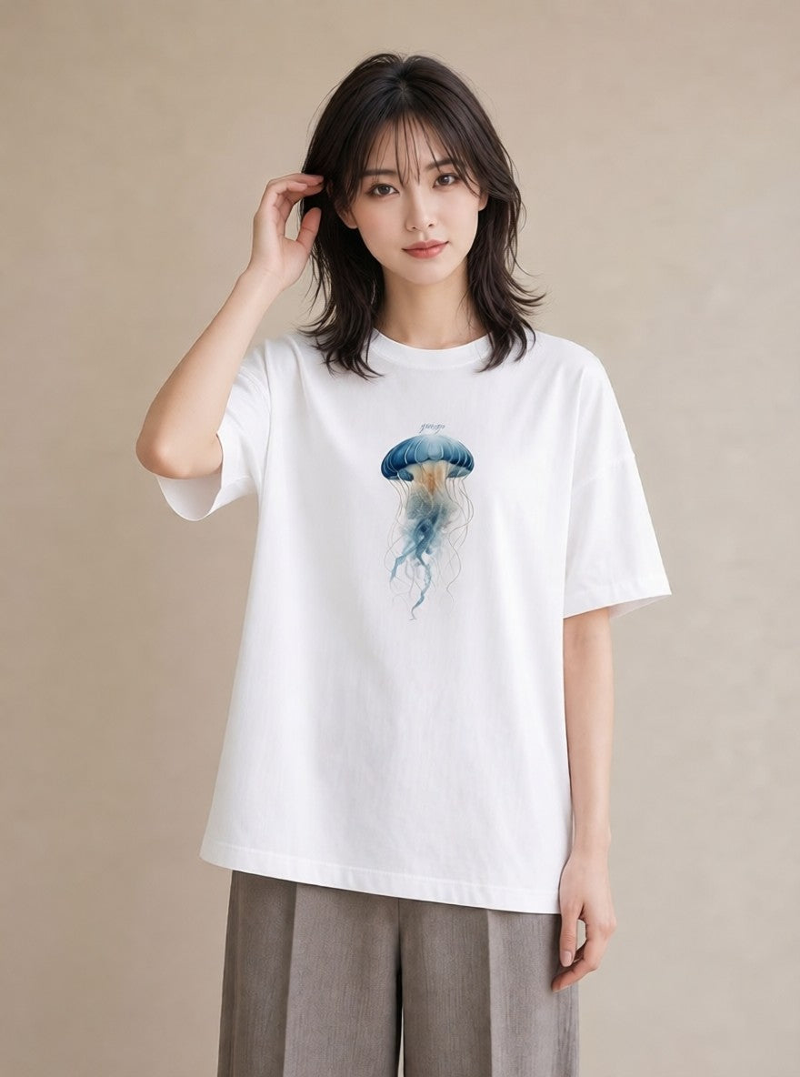 プリントTシャツ レディース くらげ クラゲ 海の生き物 海 イラスト ガーリー 部屋着 女性向けギフト 白T YMAZO