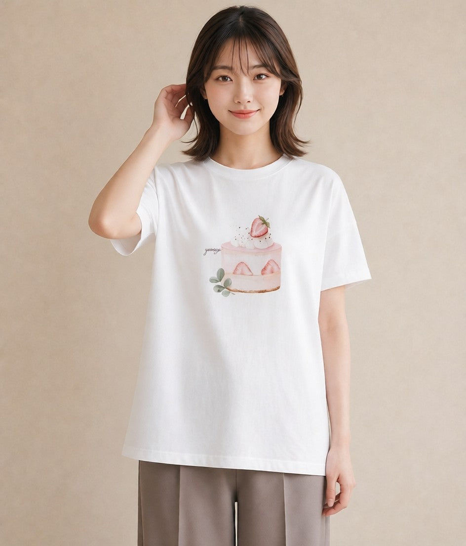半袖Tシャツ レディース マフィン 食べ物 フード イラスト ポップ ラフ レイヤード 白T YMAZO