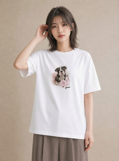 プリントTシャツ レディース フレンチブルドッグ フレブル 犬 いぬ イラスト 手描き風 デイリーウェア 休日 白T YMAZO