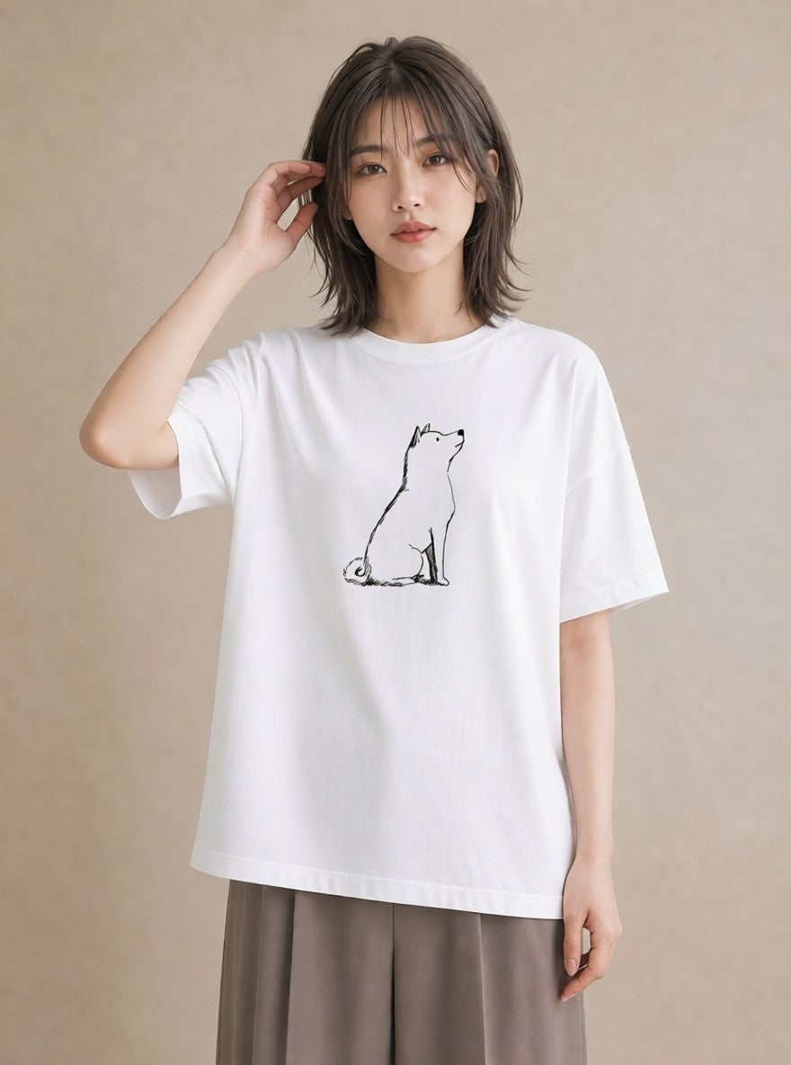 プリントTシャツ レディース 犬 いぬ わんこ イラスト 手描き風 公園 ママ 白T YMAZO