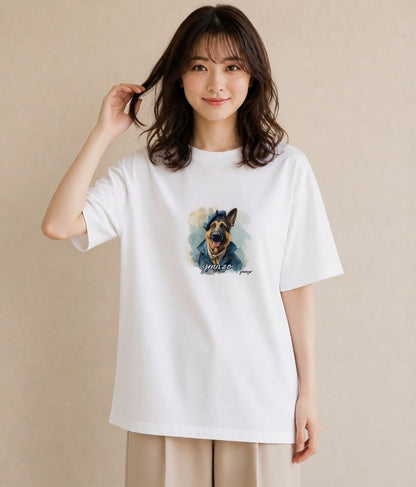 デザインTシャツ レディース ジャーマンシェパード 犬 いぬ イラスト カフェコーデ 週末コーデ 敬老の日 白T YMAZO