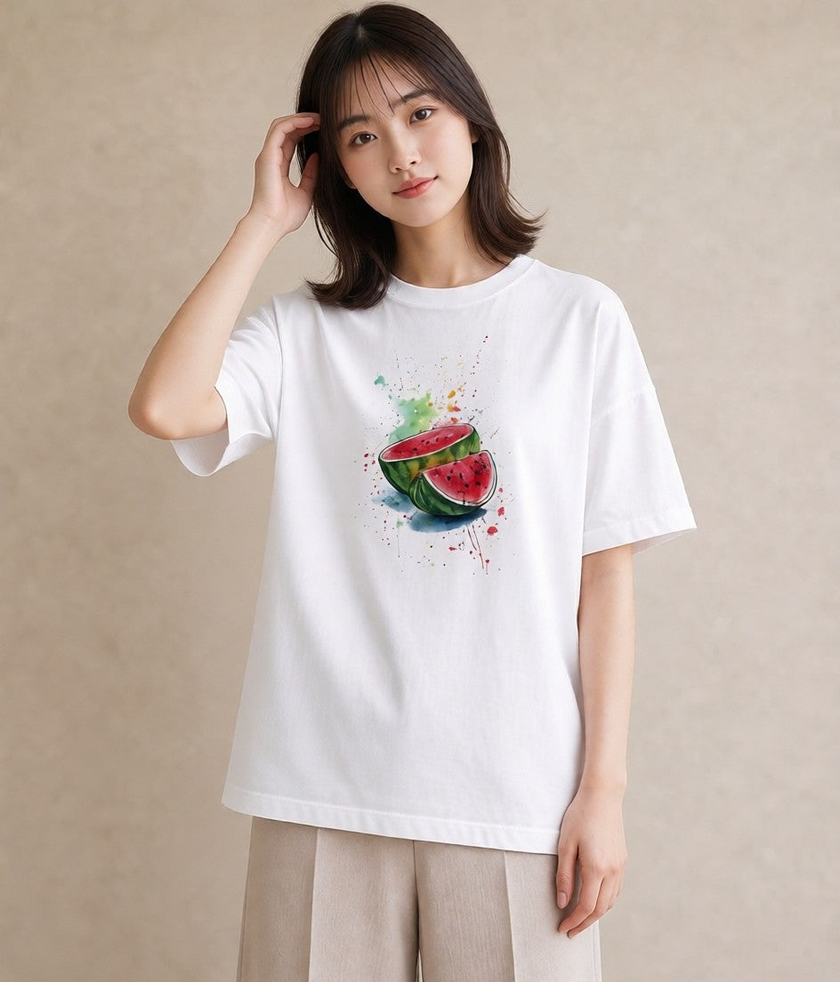 デザインTシャツ レディース すいか 食べ物 フード イラスト 個性的 旅行 母娘コーデ 白T YMAZO