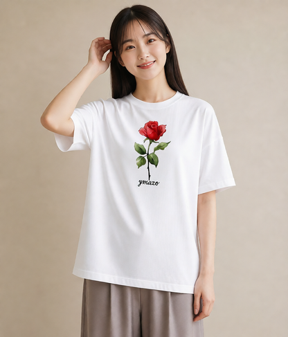 Tシャツ レディース バラ 薔薇 ローズ 花 花柄 イラスト 線画 クリスマス 旅行 白T