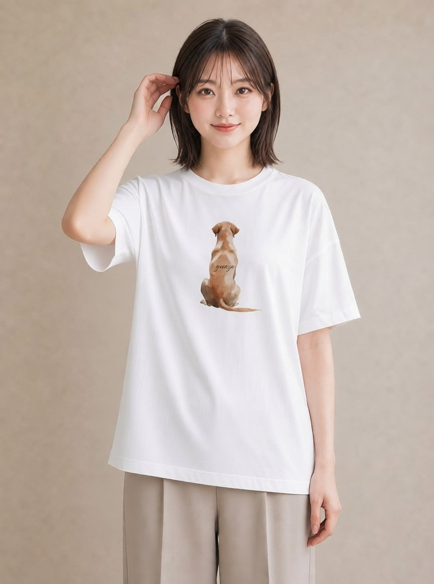 デザインTシャツ レディース わんちゃん 犬 いぬ イラスト ラフカジュアル 女性 旅行用 白T YMAZO