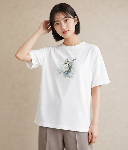 半袖Tシャツ レディース サバトラ 猫 ねこ イラスト ナチュラル ギフト 母の日 白T YMAZO