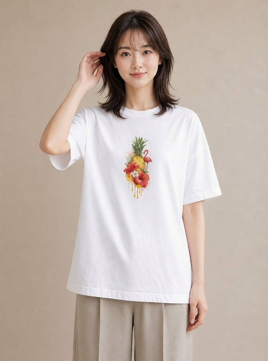 Tシャツ レディース パイナップル 食べ物 フード イラスト 散歩 お出かけ 白T YMAZO