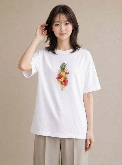 Tシャツ レディース パイナップル 食べ物 フード イラスト 散歩 お出かけ 白T YMAZO