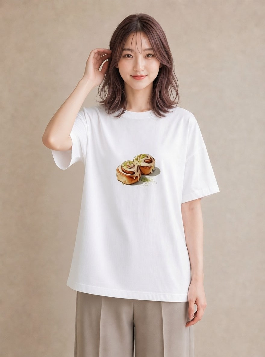 半袖Tシャツ レディース あんみつ 食べ物 フード イラスト ニュアンス 自分用 ルームウェア 白T YMAZO