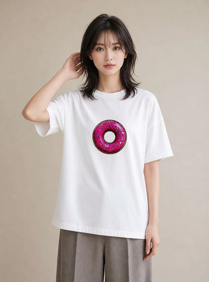 グラフィックTシャツ レディース ドーナツ 食べ物 フード イラスト シック デイリーウェア 休日 白T YMAZO