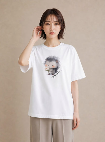 プリントTシャツ レディース ハリネズミ ペット 動物 イラスト 上品 春コーデ 姉妹 白T YMAZO