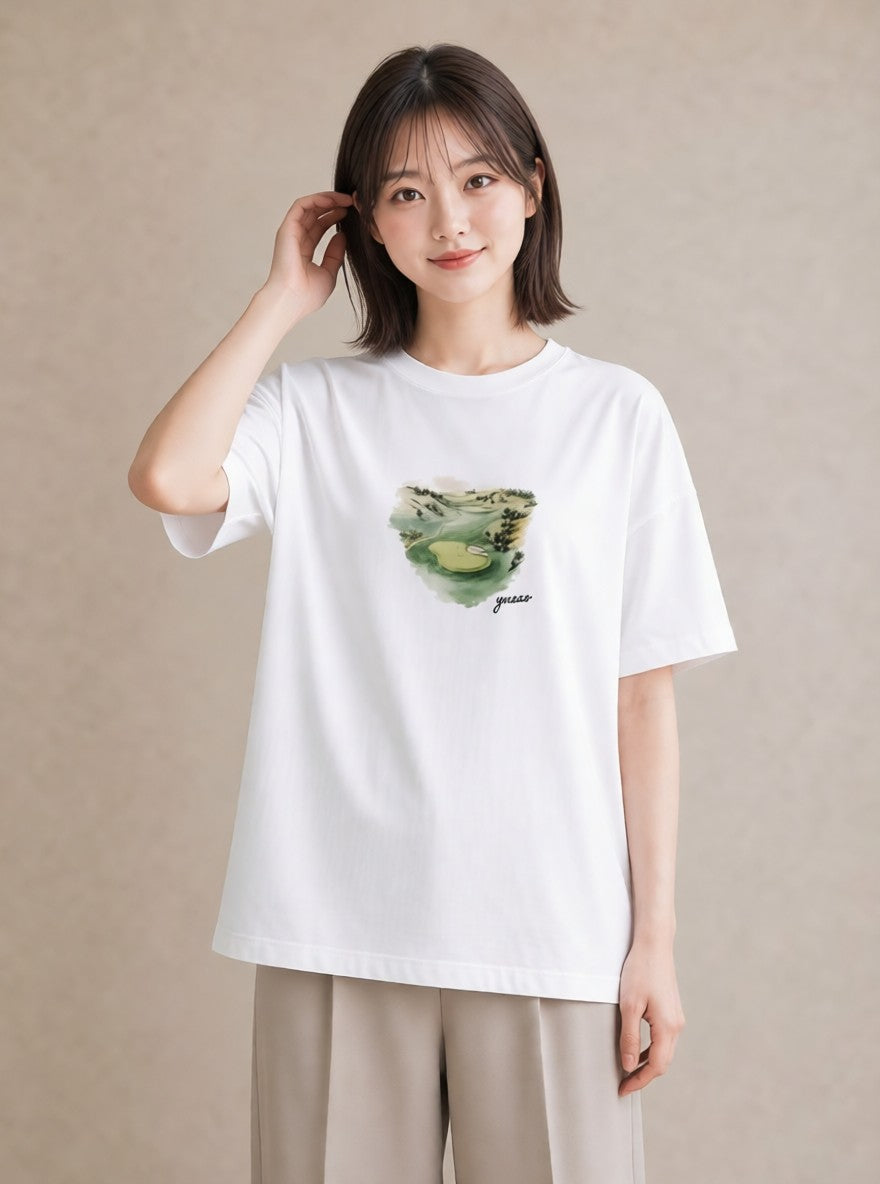 プリントTシャツ レディース 芝生 植物 ボタニカル イラスト 普段使い 週末コーデ 敬老の日 白T YMAZO