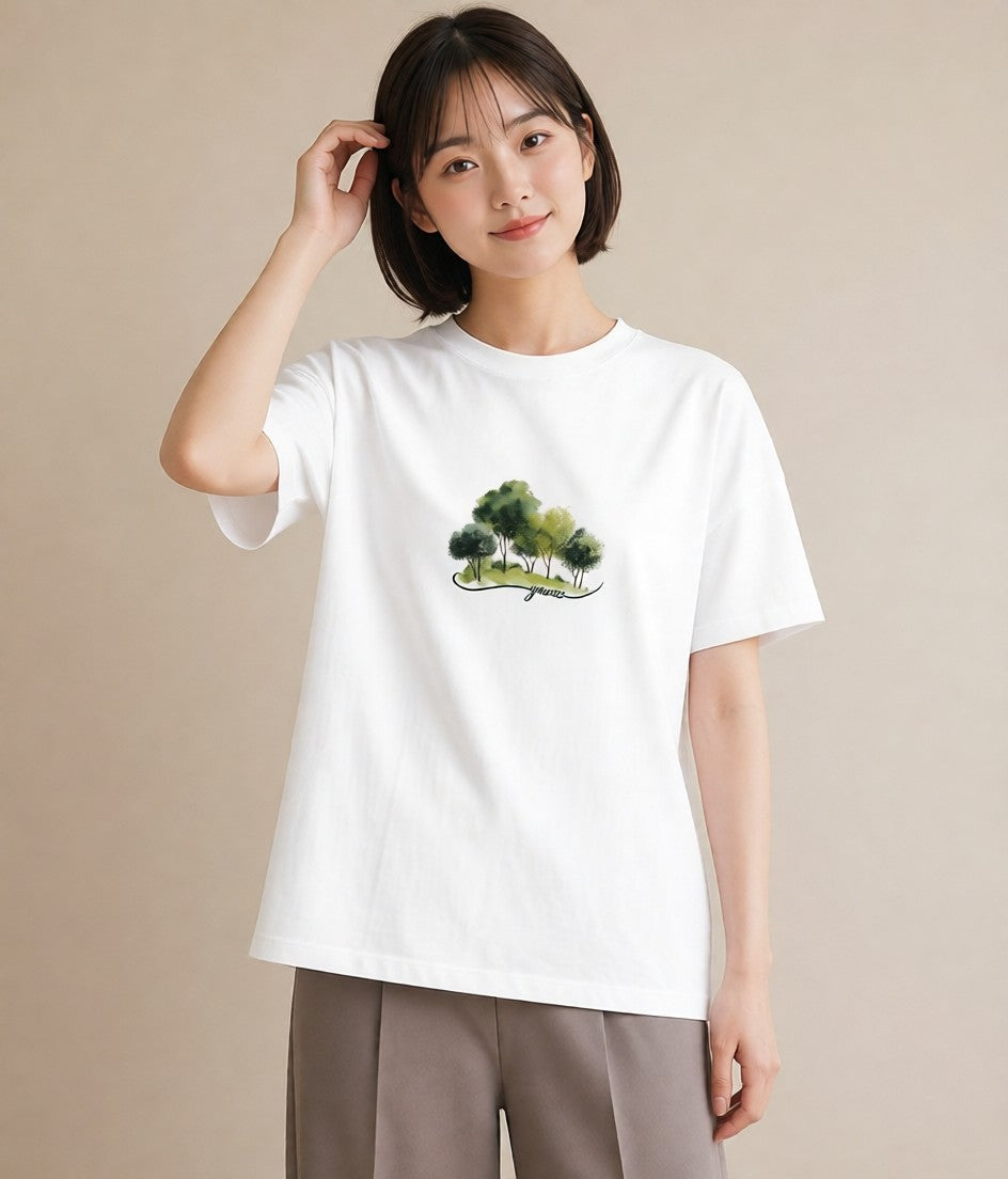 半袖Tシャツ レディース 木 植物 ボタニカル イラスト ゆるかわ 週末コーデ 敬老の日 白T YMAZO