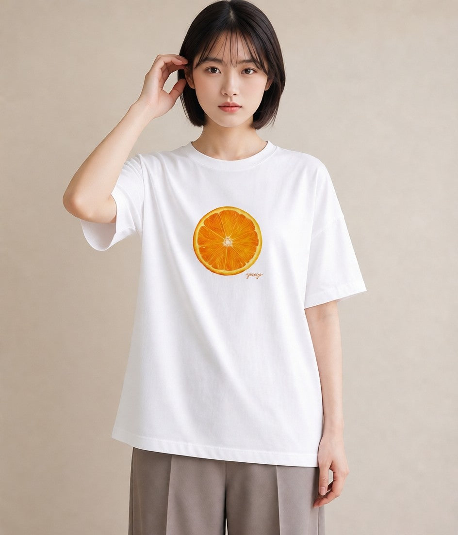 デザインTシャツ レディース みかん 食べ物 フード イラスト カジュアル 週末コーデ 敬老の日 白T YMAZO