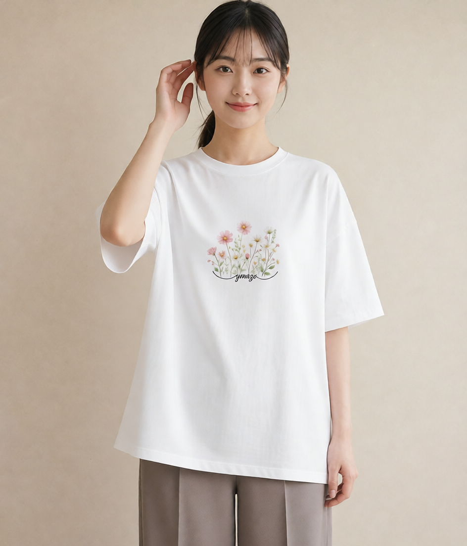 グラフィックTシャツ レディース デイジー 花 花柄 イラスト ゆるコーデ 姉妹 送別ギフト 白T