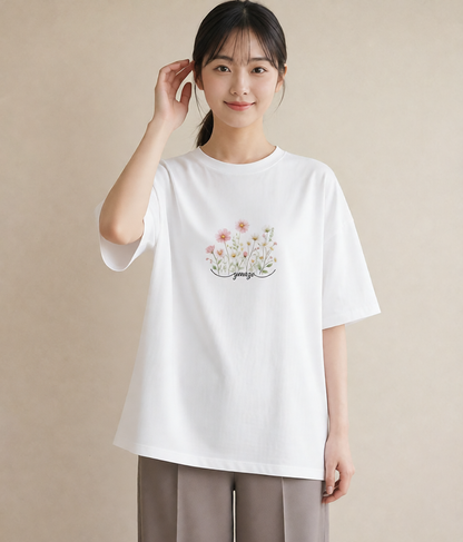 グラフィックTシャツ レディース デイジー 花 花柄 イラスト ゆるコーデ 姉妹 送別ギフト 白T