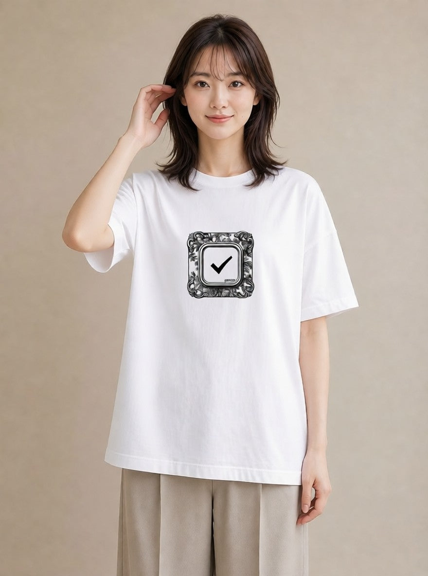 プリントTシャツ レディース 手鏡 アンティーク レトロ ナチュラル イラスト お洒落 通勤 在宅 白T YMAZO