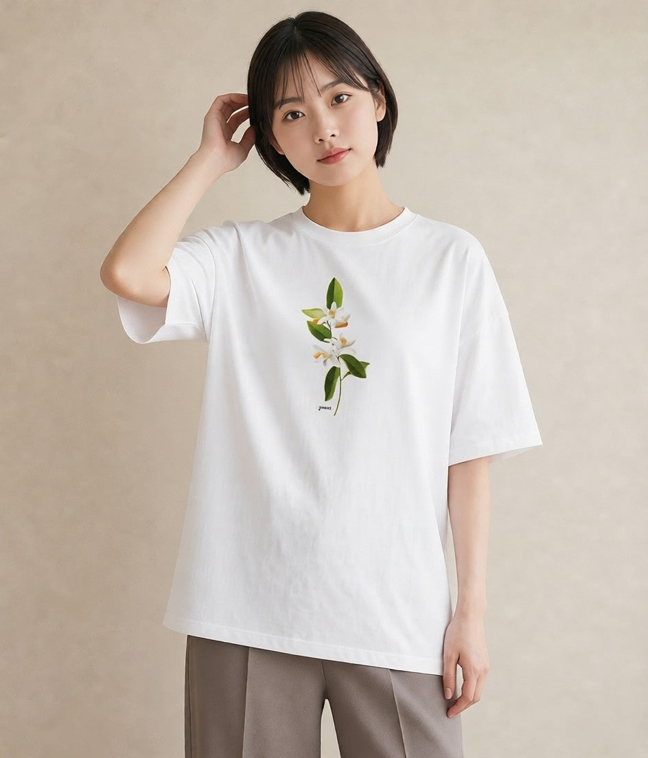 プリントTシャツ レディース 金木犀 花 花柄 イラスト ヴィンテージ風 部屋着 女性向けギフト 白T YMAZO