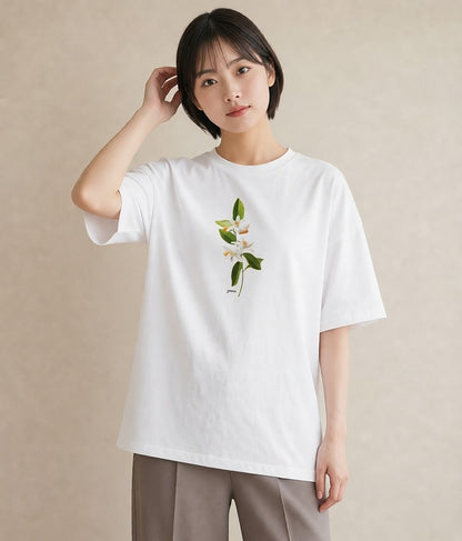 プリントTシャツ レディース 金木犀 花 花柄 イラスト ヴィンテージ風 部屋着 女性向けギフト 白T YMAZO