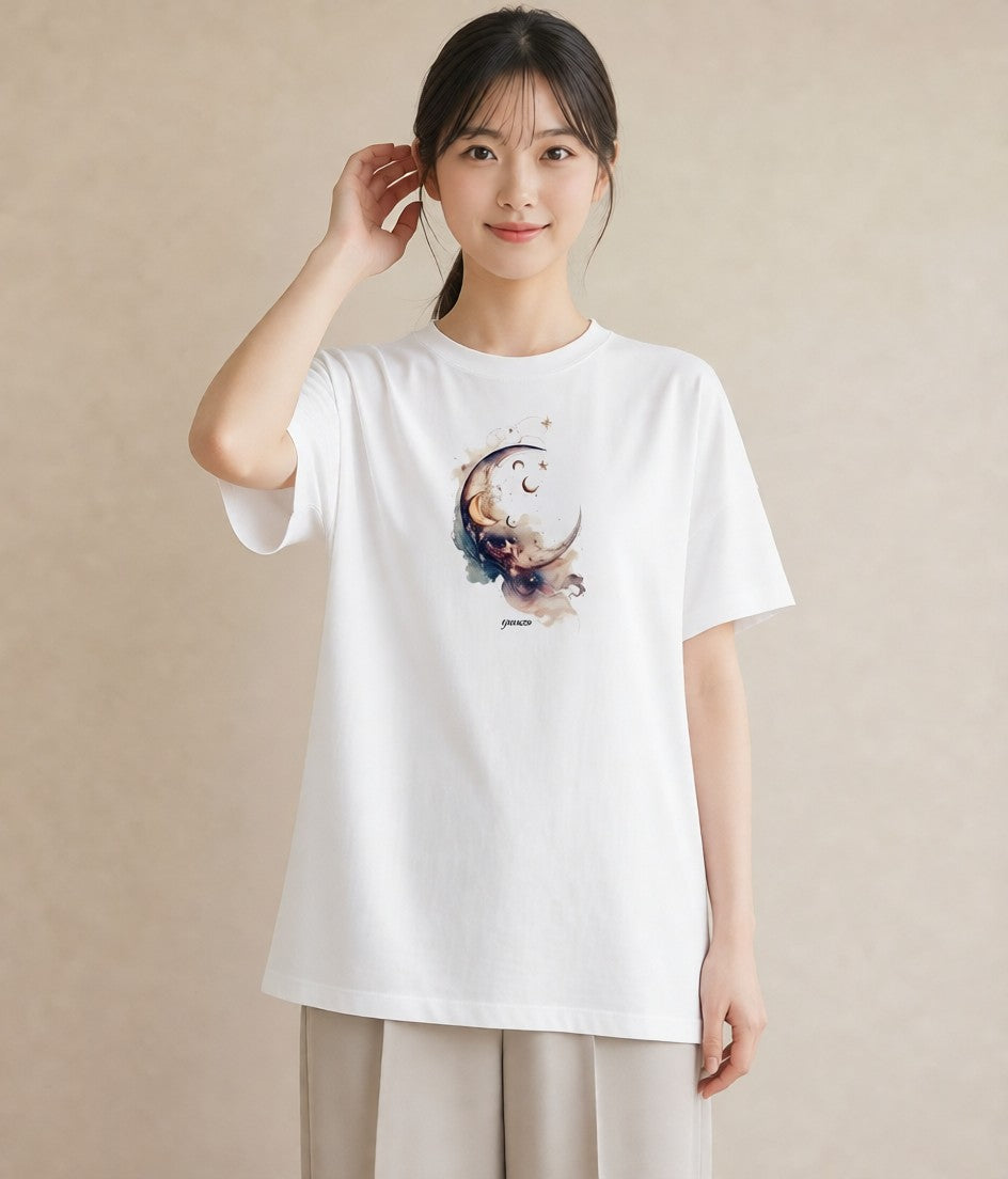 半袖Tシャツ レディース 山羊座 星空 宇宙 イラスト お洒落 カフェ服 クリスマス 白T YMAZO