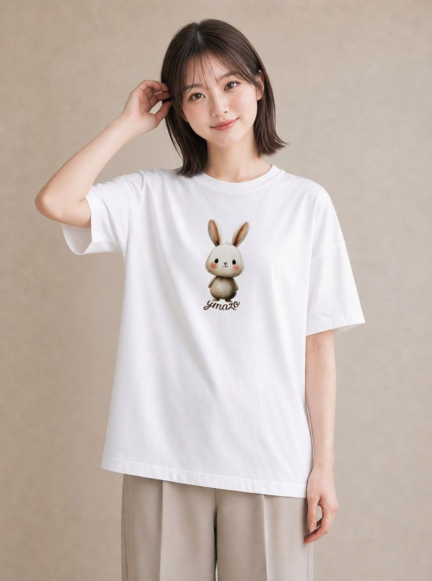 Tシャツ レディース うさちゃん ペット 動物 イラスト きれいめカジュアル クリスマス 旅行 白T YMAZO