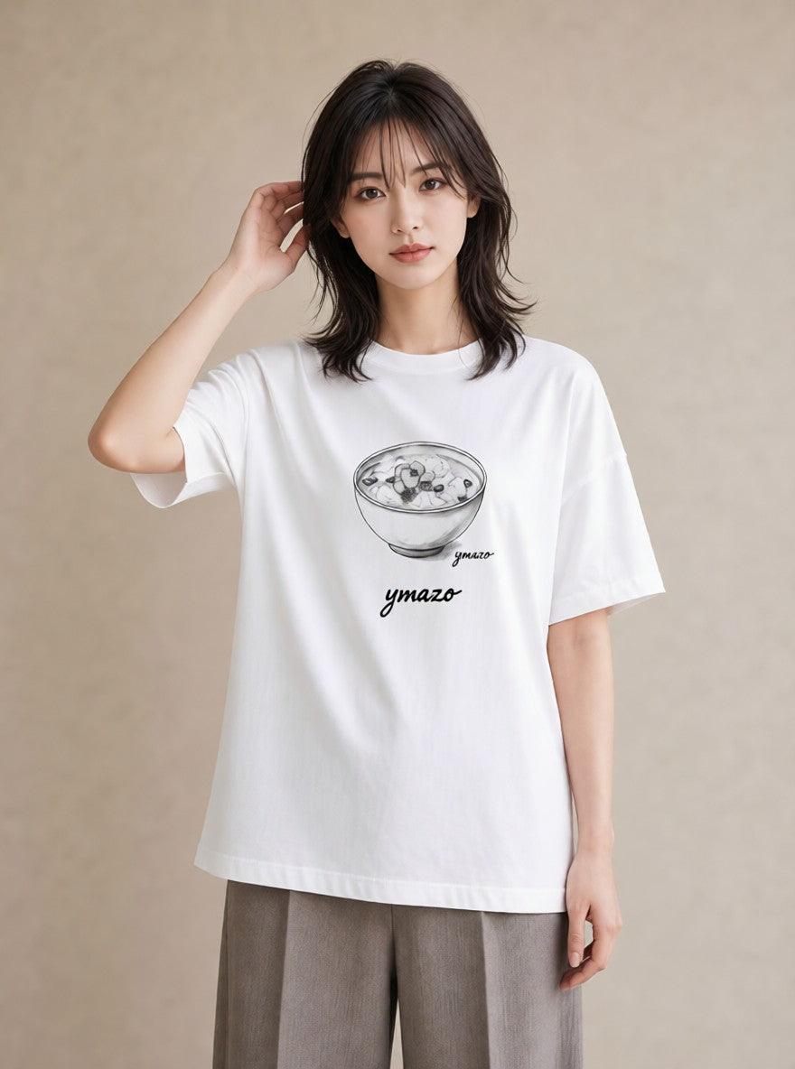 デザインTシャツ レディース ポップコーン 食べ物 フード イラスト ニュアンス 敬老の日 ホワイトデー 白T YMAZO