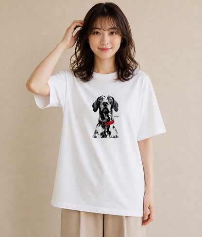 デザインTシャツ レディース ダルメシアン 犬 いぬ イラスト ニュアンス 敬老の日 ホワイトデー 白T YMAZO