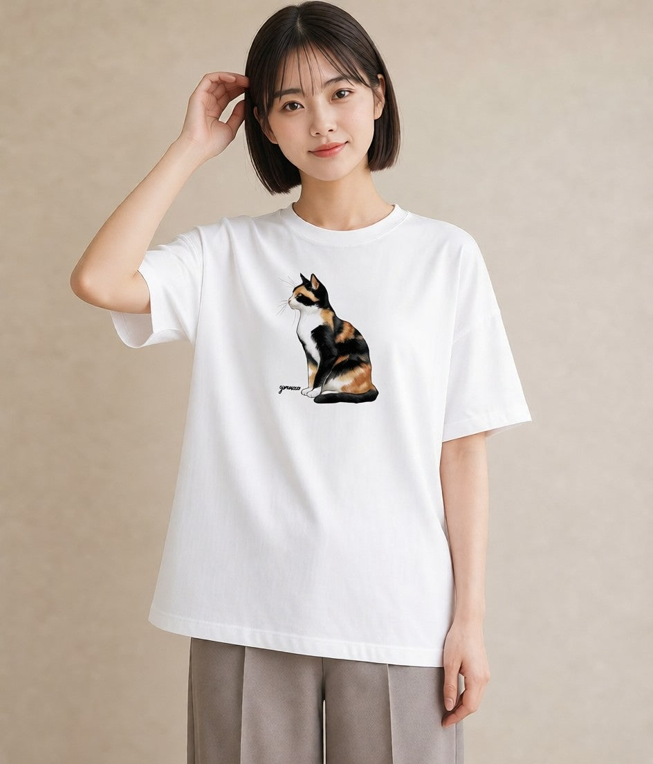 デザインTシャツ レディース メインクーン 猫 ねこ イラスト お洒落 帰省 ラフ 白T YMAZO
