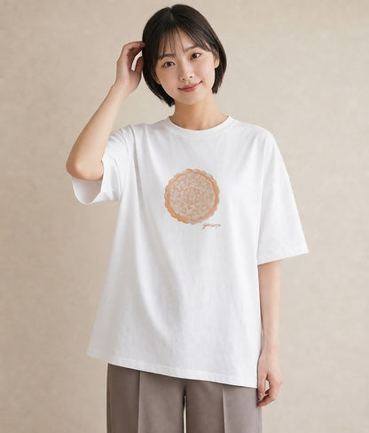 デザインTシャツ レディース パン 食べ物 フード イラスト ポップ 自分用 ルームウェア 白T YMAZO